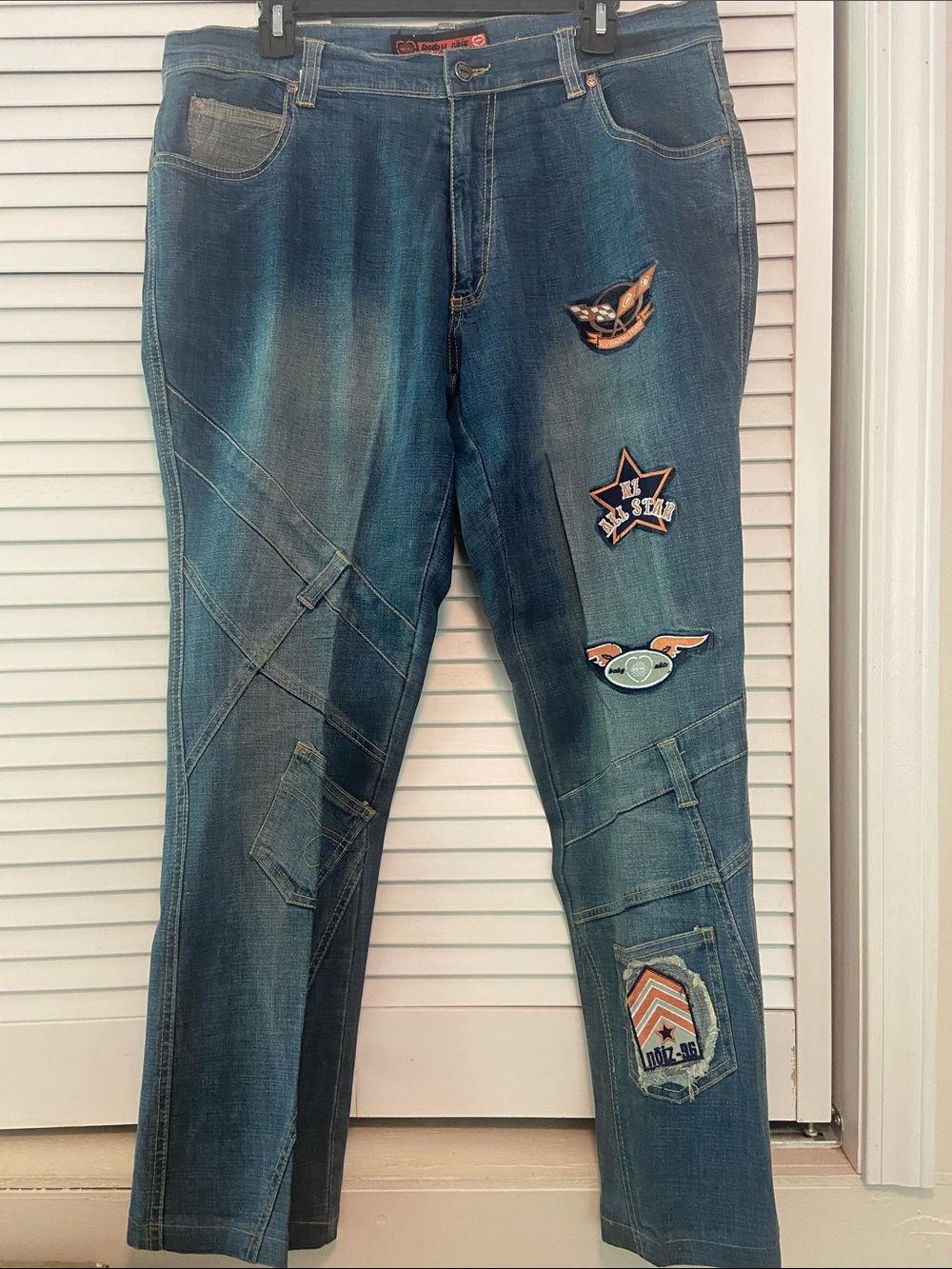 Y2K Vintage-Streetwear Patchwork Baby Noiz Straight Leg Jeans Woman 15/16x31